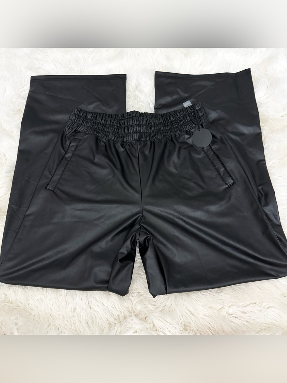 aerie Black Faux Leather Wide-Leg Trousers